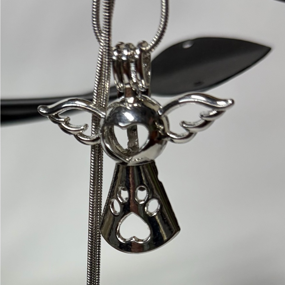 Silver Angel Wing Paw Print Pet Memory Necklace